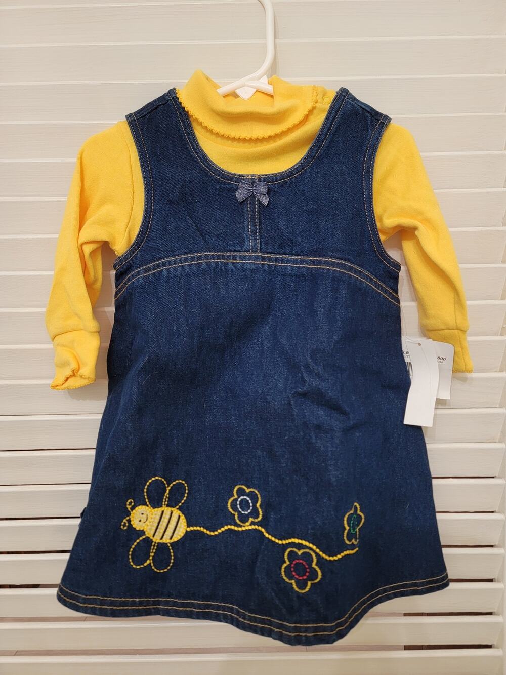 Vintage Samara Buzzing Bee Size 18 Dark Blue Jean Cotton Denim Jumper Dress